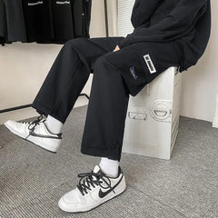 HEARUJOY - Spring Autumn Casual Print Patchwork Cotton Wide Leg Pants Man Loose Y2k Pocket Hip Hop Cargo Straight Male Trousers Streetwear