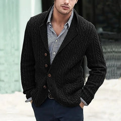 HEARUJOY - Men's Early Autumn Lapel Single-breasted Knitted Cardigan, Fashionable and Casual Long-sleeved Sweater Jacket