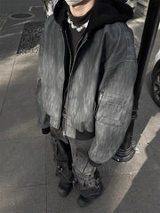 HEARUJOY - Mens Hooded PU Leather Jacket Fashion Gradient Color Retro Coat Zipper Men's Motorcycle Zipper Outwear Spring High Street Coat