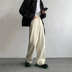 HEARUJOY - Beige Baggy Jeans Men Fashion Casual Oversized Wide Leg Jeans Men Streetwear Korean Loose Straight Denim Pants Mens Trousers