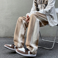 HEARUJOY - New High Street Colorblock Jeans For Men Y2K Baggy Patchwork Denim Trousers Wide-leg Gradient Straight Pantalones Hombre