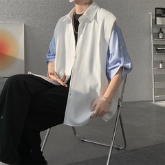 HEARUJOY - Summer Short Sleeved Shirt Men Oversized Society Mens Black Dress Shirts Korean Loose Casual White Shirt Mens Striped Shirt