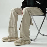 HEARUJOY - Spring Autumn Vintage Harajuku Solid Pants Men Loose Fashion Trousers Y2K Pockets Patchwork Ropa Hombre All Match Male Clothes