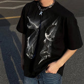 Hearujoy American Street Pure Cotton Abstract Graffiti Print Summer New Fashion Casual Short-Sleeved T-Shirt Mens Trendy Loose Top