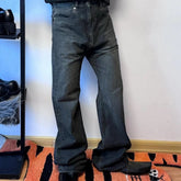 Hearujoy Vintage Gray Black Washed Baggy Flare Jeans for Men Straight Ropa Hombre Casual Loose Cargo Pants Oversized Denim Trousers