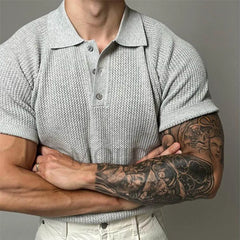 HEARUJOY - Summer New Men's Solid Color Knitted Short-Sleeved T-Shirt American Retro Fashion Trend Loose Casual Breathable Men's Tops