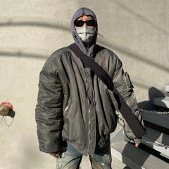 Hearujoy Autumn/Winter Flight Jacket Baseball Thickened Cotton Parkas Outerwears American Oversized Double Zip Up Jacket and Coat Men