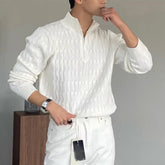 HEARUJOY - Autumn Clothing Men's Knitted Jacquard Zipper Pullover Sweater Premium Vintage Solid Color Stand Collar Long Sleeve Luxury M-3XL