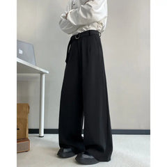 HEARUJOY - Belt Suit Pants Men Fashion Society Mens Black Dress Pants Korean Loose Wide Leg Pants Mens Office Formal Trousers Plus Size