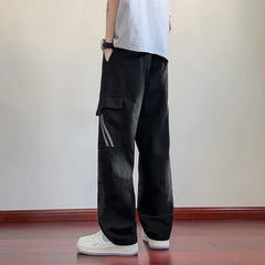 HEARUJOY - Summer Wide Leg Washing Jean Flap Pockets Lightweight Cargo Pants Men Street Trousers Loose Casual Thin Summer Pant Big Size 8xl