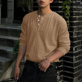 HEARUJOY - Men T Shirt Solid Color O-neck Long Sleeve Knitted Loose Tee Tops Streetwear Fashion Casual Korean Men Clothing