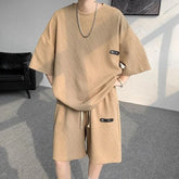 HEARUJOY - Jacquard Man Sets Tracksuit Sweatsuit Sweatshirts Original Brands Essential Polyester Slim Fit Tee T-shirts Shorts Suits for Men