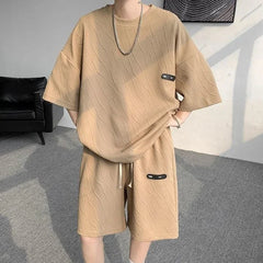 HEARUJOY - Jacquard Man Sets Tracksuit Sweatsuit Sweatshirts Original Brands Essential Polyester Slim Fit Tee T-shirts Shorts Suits for Men