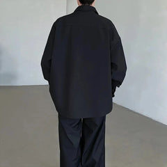 HEARUJOY - Mens Shirt Metal Decoration Business Casual Shirt British Elegant Commuting Solid Color Simple Long-Sleeve Top Men'S Clothing