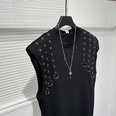 Hearujoy Men Streetwear Fashion Hip Hop Splice Stripe Wide Shoulder Loose Casual Sleeveless T-shirt Tank Tees Male Punk Gothic T Shirt