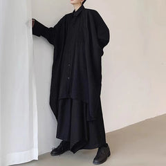 Hearujoy Mens Harajuku Irregular Shirt 2024 Spring New Fashion Goth Handsome Loose Oversized Lapel Fashion Long Sleeve Cloak Unisex