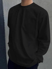 HEARUJOY - New Simple Men's T-shirts Round Collar Solid Color 2025 Autumn Korean Style Pullover Tees Long Sleeved Loose Male Tops