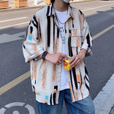 HEARUJOY - Summer Short Sleeved Shirt Men Fashion Printed Casual Shirt Men Streetwear Hip-hop Loose Striped Shirt Mens Hawaiian Shirts