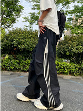 HEARUJOY - Spring Summer Men's Workwear Pants Loose Straight Leg Spor Casual Trousers High Street Trend Tee Stripe Leisure Trousers