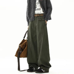 HEARUJOY - Multi Pocket American Mens Jeans New Spring 2025 High Street Solid Color Straight-leg Denim Pants Unisex Hip Hop Cowboy Trousers