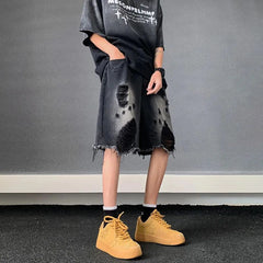 Hearujoy Ripped Casual Denim Y2k Shorts Men'S New Summer Thin American Trend Fashion Mid-Pants High Street Loose Five-Point Pants