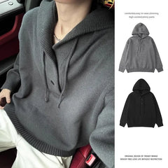 HEARUJOY - Hooded Jumpers Men Solid Spliced Sweaters Long Sleeve Pullovers Knitted Loose Fit Slight Strech Standard Wool High Street 2025