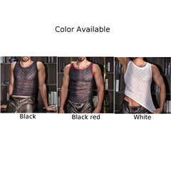 HEARUJOY - Sleeveless Top Mens Tank Tops Sporty Look Party Outfit Regular Length Elastic Fabric Four Seasons Wear Mesh Design