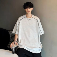 HEARUJOY - Top Oversized O Neck Plain Cotton Man Tee Shirts Aesthetic Clothing Streetwear Funny Elastic Stylish New In T Shirt for Men Cool