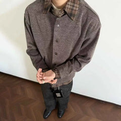 HEARUJOY - Autumn Men's Fake Two-Piece Stitching Long-Sleeved Jacket American Retro Fashion Trend High Street Casual Loose Niche Men's Tops