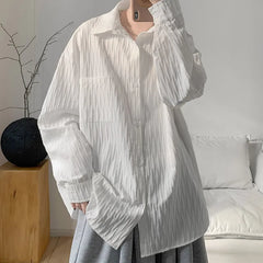 HEARUJOY - White Long Sleeved Shirt Men Fashion Society Mens Black Dress Shirt Korean Loose Casual Shirt Mens Shirts Plus Size 4XL