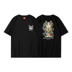 HEARUJOY - Harajuku T Shirt Men Cat Embroidery T Shirt Women Oversized Japanese Casual Short Sleeve Cotton Tees High Quality Summer Tops