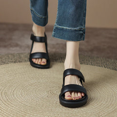 Hearujoy Women Shoes Platform Shoes Woman Sandals Genuine Leather Roman Flat with Shoes Split Leather Med Shoes Casual solid 3.5cm