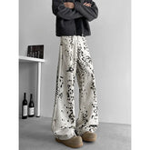 HEARUJOY - Beige Baggy Jeans Men Fashion Retro Leopard Print Jeans Men Streetwear Hip-hop Loose Wide Leg Jeans Mens Vintage Denim Pants