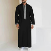 HEARUJOY - Men's Muslim Robes Middle East Arab Ramadan Islamic Zipper V-neck Loose Clothes Stripe Casual Long Sleeve Shirt Dress Tunic Top