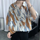 HEARUJOY - Shirts for Men Short Sleeve Yellow Floral Print Man Shirt with Pocket Cheap Brand Designer New in Tops Normal Slim Fit Vintage