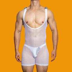 Hearujoy Mens sexy tight-fitting solid color mesh see-through jumpsuit shaping breathable sexy suspenders home underwear for men