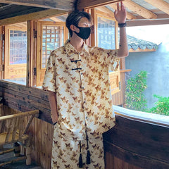 Hearujoy 5XL-M Ice Silk  Butterfly Printed Shirt High Quality Fashion Shorts Hawaiian Casual Floral Tops INS HOT Men's and Women's Sets