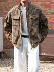 HEARUJOY - New Casual Zip-up Stand Collar Men's Jackets 2025 Autumn Winter Outdoor Fashion Houndstooth Jacket Coats men Stylish Outerwear