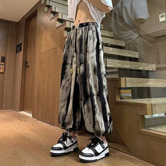 HEARUJOY - Summer Cool Loose Ice Silk Tie Dye Casual Wide-leg Pants Man Classic Low Price Stylish Korean Style Big Size Trousers for Men