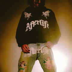 Hearujoy Men's and Women's Same Style Angel Letter Print Cardigan Jacket Loose Zipper Hooded Sweater Harajuku Hip-hop Hoodie