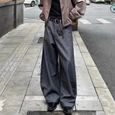 HEARUJOY - Summer New Men's Solid Color Straight Suit Trousers Harajuku Retro Casual Fashion Trend Simple Loose Breathable Men's Bottoms