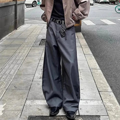 HEARUJOY - Summer New Men's Solid Color Straight Suit Trousers Harajuku Retro Casual Fashion Trend Simple Loose Breathable Men's Bottoms