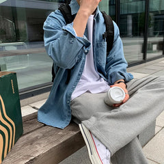 HEARUJOY - Men Denim Long Sleeve Shirt High End Outfit British Yuppie Style Shirt Spring Autumn New Versatile Outerwear