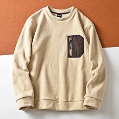 HEARUJOY - Men's Round Neck Casual Fleece Sweater Shirt Trend Versatile Chest Zipper Pocket Warm Pullover Tops