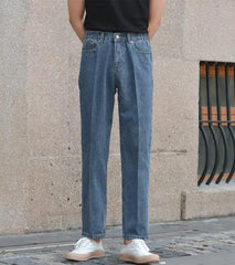 HEARUJOY - Spring Autumn Vintage Cotton Men Jeans Pants Elastic High Waisted Straight Trousers British Business Casual Naples Denim Pant