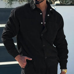 HEARUJOY - Men Shirts Coats Shirt Turn Down Collar Full Sleeve Single Breasted Splice Regular Casual Solid Thick Simple Coat Autumn Winter