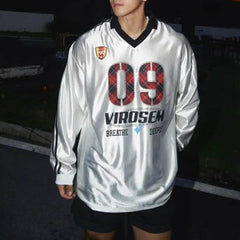 HEARUJOY - Autumn New Men's V-Neck Long-Sleeved T-Shirt American Retro Fashion Trend Street Hip-Hop Loose Casual Breathable Niche Men's Top