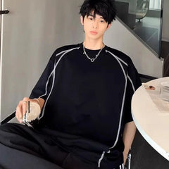 HEARUJOY - Top Oversized O Neck Plain Cotton Man Tee Shirts Aesthetic Clothing Streetwear Funny Elastic Stylish New In T Shirt for Men Cool