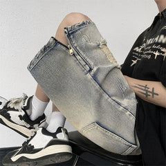 HEARUJOY - Men's High Street Ripped Denim Versatile Loose and Handsome Shorts