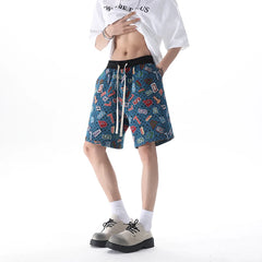 HEARUJOY - Summer Men Shorts Harajuku Casual Print Short Pants Beach Shorts patchwork Print Sports shorts Five Points Shorts
